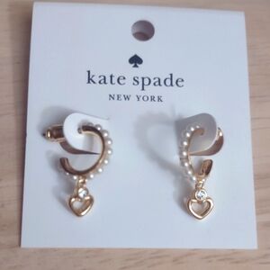 Kate Spade Pearl Gold Heart Charm Dangle Earrings